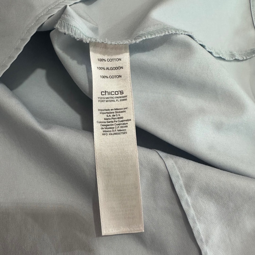 Chicos Wrinkle Resistant Cotton Button Down Shirt Blue 3/4 Sleeve Womens 3 US XL - Picture 9 of 11